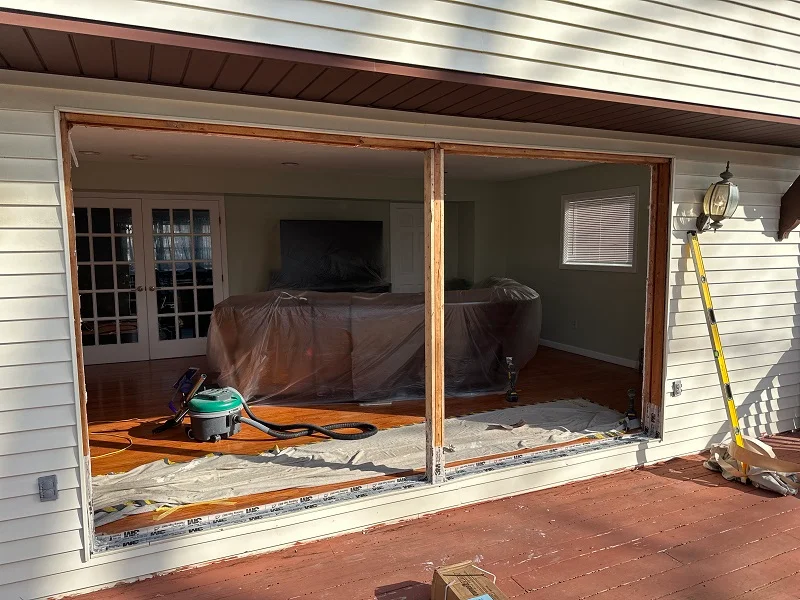 Door pan installed before installing the patio doors